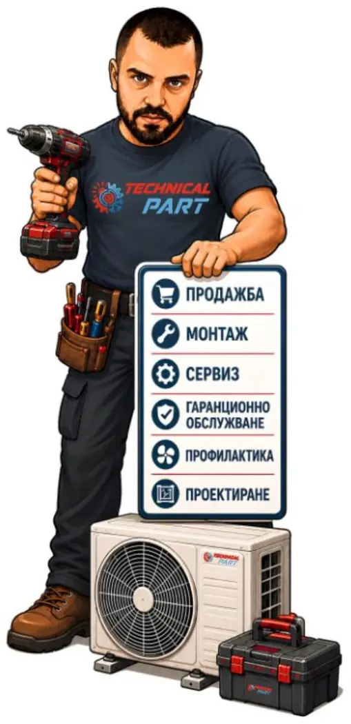 Техник на TechnicalPart с инструменти и климатична система